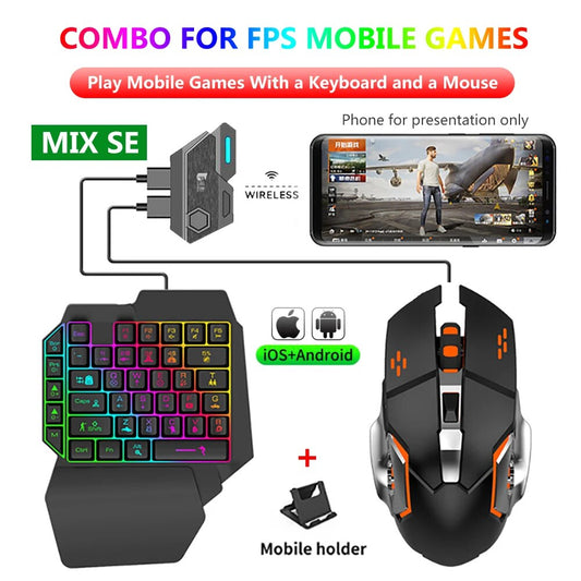 One Hand Half Keyboard Mouse USB Splitter Type-C Adapter Gaming Combo, Mini Size Compact Wired Set for LOL/Wow/fortnite/Dota/PUBG